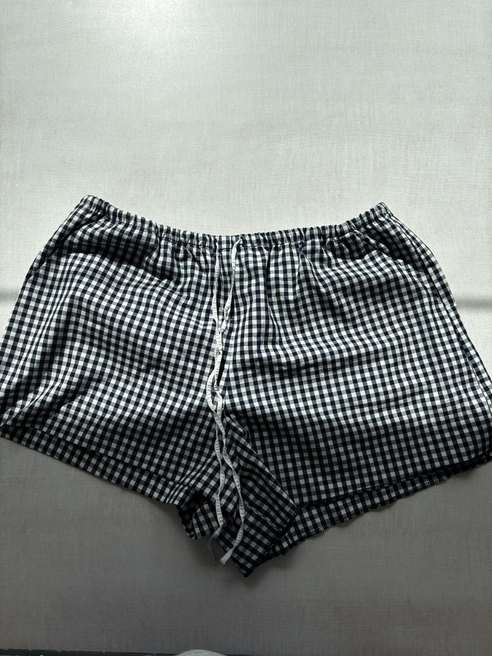 Zara Gingham Drawstring Shorts Navy White Size L Y2K